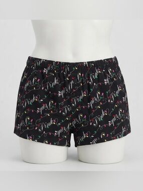 Victorias Secret PINK Christmas Pajama Boxer Modal Shorts M Black Holiday Lights